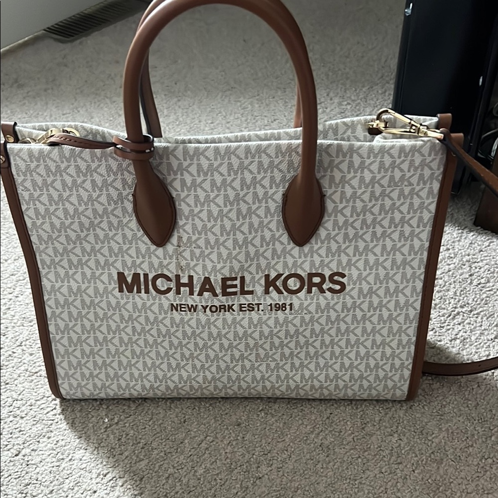 Michael Kors Cream and Brown Logo Tote